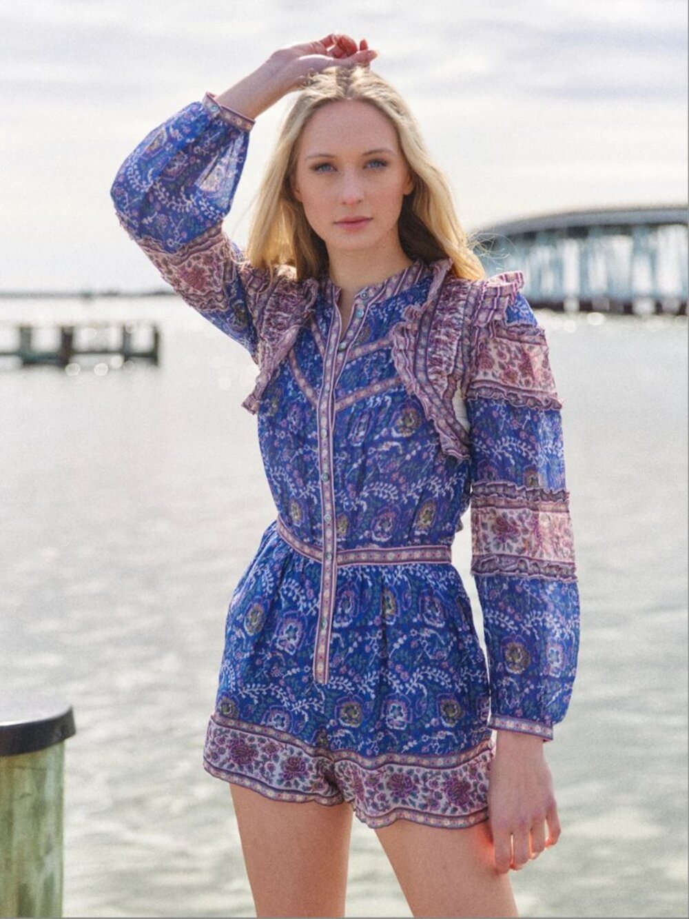 Sea New York Rosita Floral Long Sleeve Romper Blue Size 2